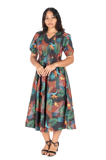 [LD4370] Senitoa Ladies Gloss Smocking Dress - Palms