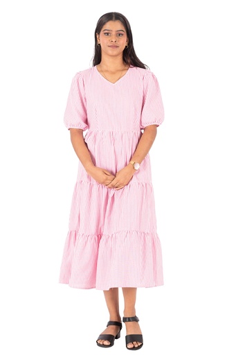 Nifty Soul Stripped Ruffled Hem Dress